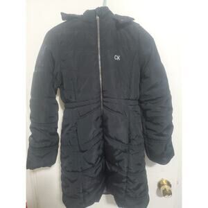 Calvin Klein Jeans Women's Size L Faux-Fur-Trim Hooded Puffer Coat Brown